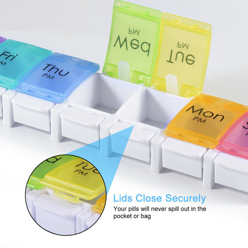 Weekly Pill Organizer Pills Tablet Holder For Travel w/ 7 Compartments Portable