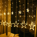 LED Curtain String Light 8Mode Star Moon Plug Night Light  (EU Warm Light)