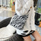 Portable Zebra Canvas Shoulder Tote Women Large Capacity Tote Crossbody Bag