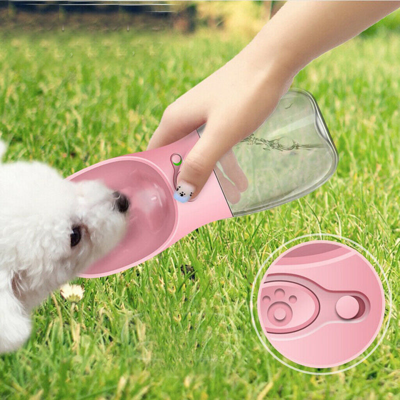 Portable Pet Dog Outdoor Travel Water Bottle Feeder Drinking Fountain Pink