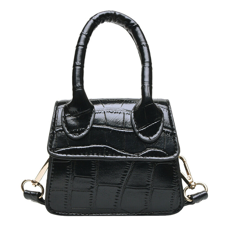 Retro Leather Women Shoulder Tote Bags Solid Mini Crossbody Handbag (Black)