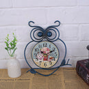 Non-Ticking Owl Wall Clock Decorative Tabletop for Home Office Study Blue