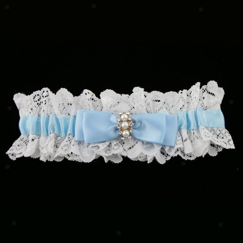 Elastic Wedding Bridal Satin Pearls Rhinestone Bowknot Lace Garter