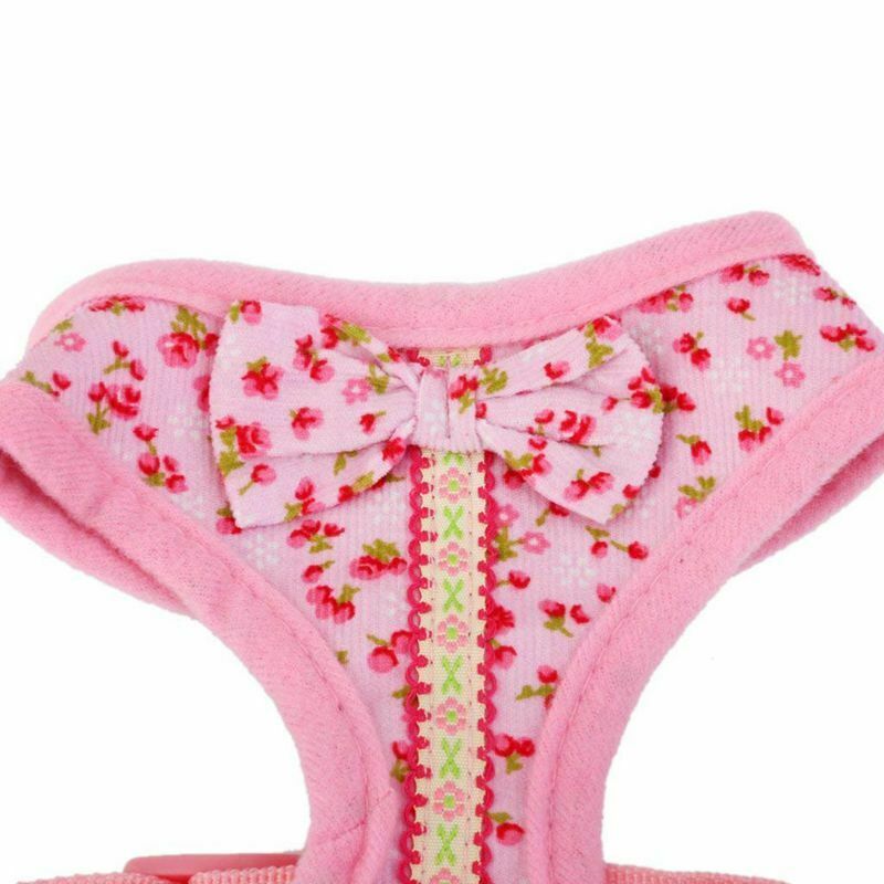 Floral Pattern Tiny Small Dog Harness Leash Lead Walking Chest Strap (S, Pi