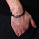 Fashion Men PU Leather Weave Stainless Steel Magnetic Clasp Bracelet Jewelry FT