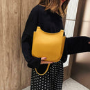 Pure Color Shoulder Handbags Leather Women Big Flap Crossbody Bags (Yellow) A