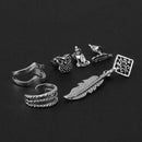6pcs/set Retro Punk Leaf Animal Circle Earrings Studs Ear Clips for Women A
