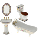 4 PCS 1/12 Mini Furniture Ceramic Bathroom Set Toilet Bathtub & Sink and Mirror