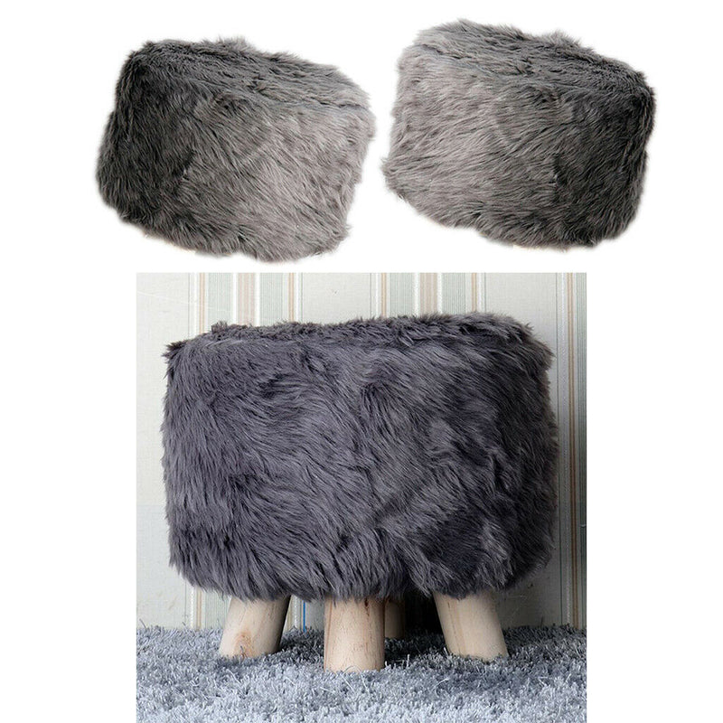 2pcs 16" Comfy Furry Footstool Cover Round Stool Slipcovers Protector Gray