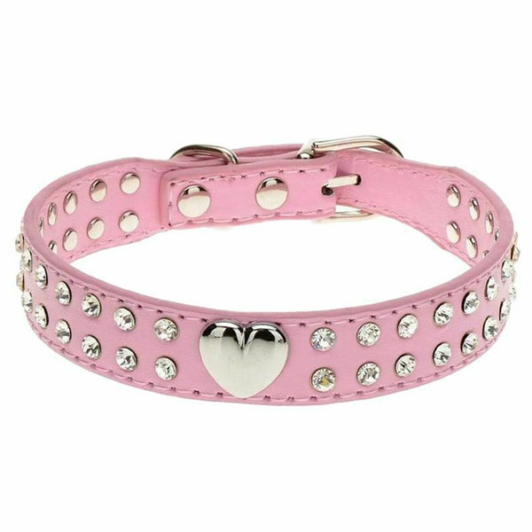 1pcs 2 Rows Bling Rhinestone Cat Puppy Collar Necklace Bling Heart Studded