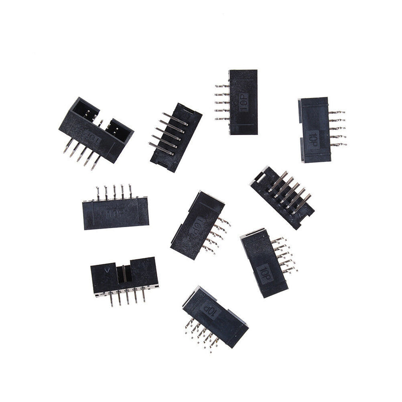 10PCS DC3-10P 2.54mm 2x5 Pin Right Angle Male Shrouded header IDC Socket SEAU