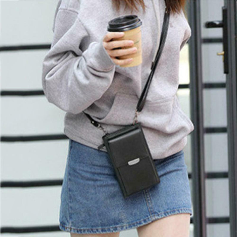 Women Messenger Bag PU Leather Phone Purse Mini Shoulder Handbag (Black)