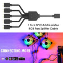 1 to 5 3PIN Addressable RGB Fan Splitter Cable Cord for Chassis PC Case CPU