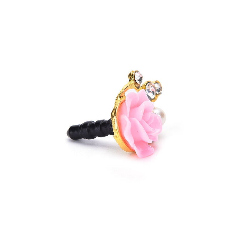 2PCS 3.5mm Rose Crystal Anti Dust Cap Earphone Jack Plug Stopper Cell Phone LJ