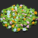 100pcs Small Mini Satin Ribbon Flowers Rose Wedding Decor Sewing Appliques DIY