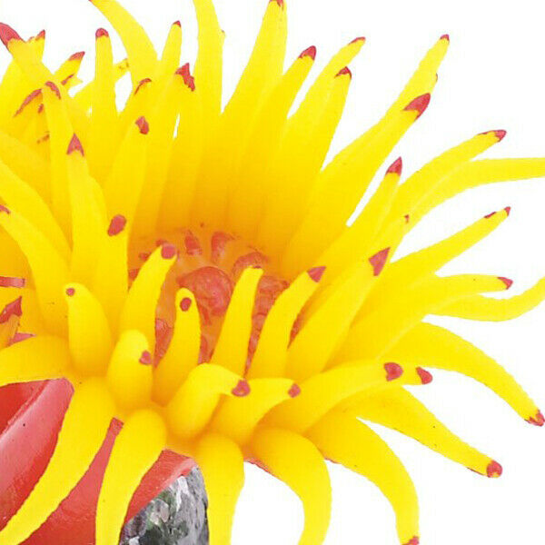 Concrete Base Silicone Coral Anemone Aquarium Plant Decoration, Yellow