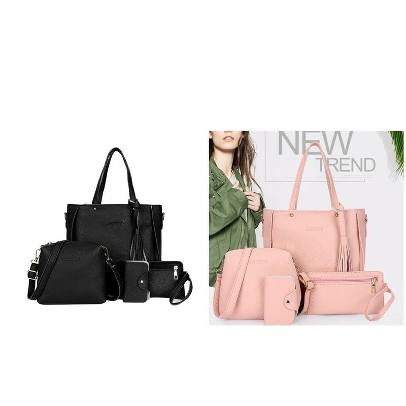 2Pcs Four Set Leather Handbag Cross Body Shoulder Card Tote Bag for Ladies