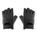 Mens Outdoor Black Soft Leather Driving Motorcycle Biker Fingerless Gloves