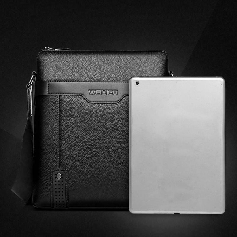 Solid Color Shoulder Bags Business PU Leather Men Messenger Bags (Black) SN9F