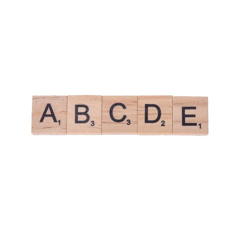 100 Wooden Alphabet Scrabble Tiles Black Letters & Numbers For Crafts Wood Z