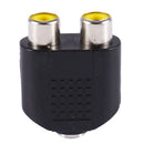 3.5mm Female Socket to Dual Female RCA Jack AV Adapter Splitter Black T2V9