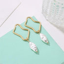 Pearls Dangle Ear Stud Women Geometric Hollowed Drop Earrings Alloy Jewelry