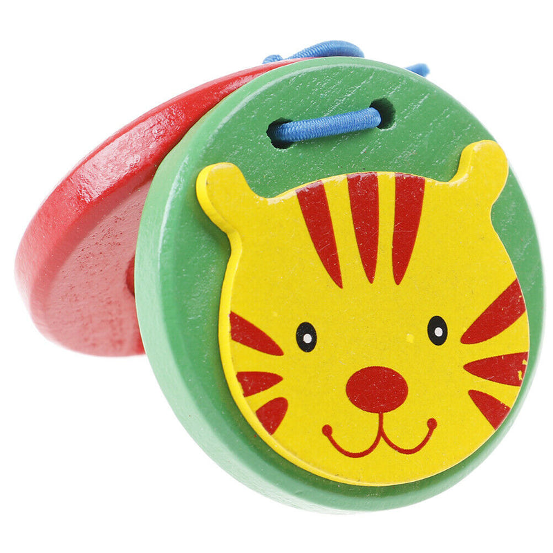 Cartoon Castanets Kids Child Baby Wooden Castanet Clapper Handle Musical  %o