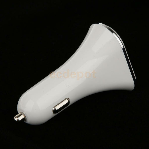 White Universal Fast 5.2 Amp Triple USB Ports Adapter Car Charger with Led