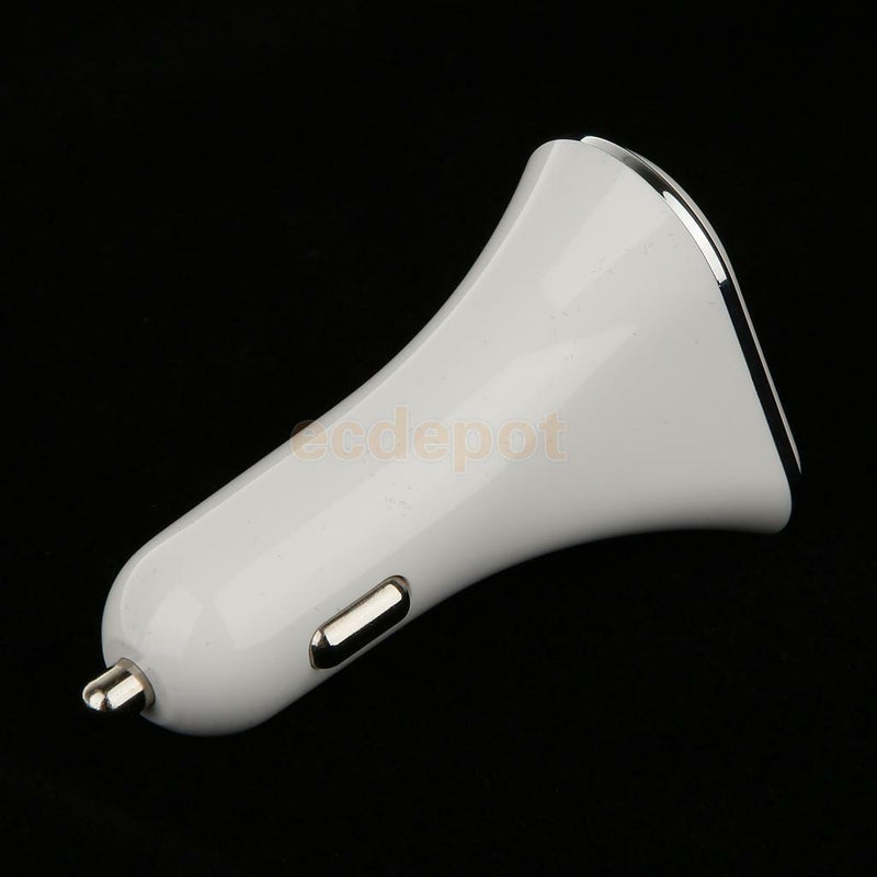 White Universal Fast 5.2 Amp Triple USB Ports Adapter Car Charger with Led