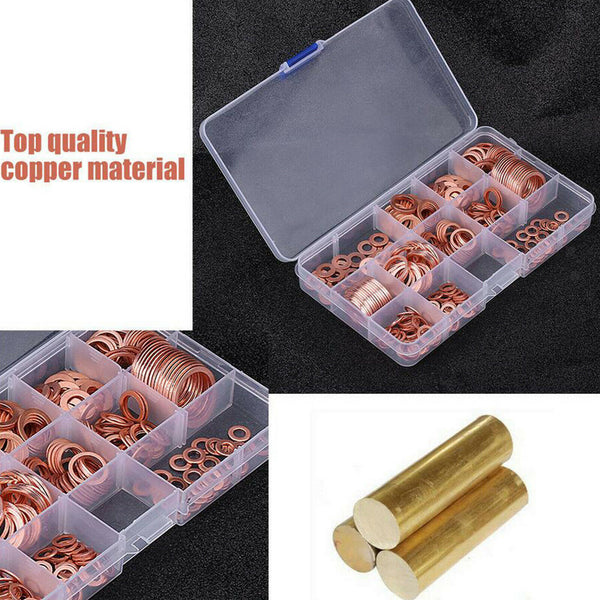 280PCS M5-M20 Copper Crush Washer Gasket Set Flat Ring Seal Assortment Kit Set