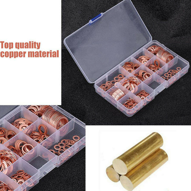 280PCS M5-M20 Copper Crush Washer Gasket Set Flat Ring Seal Assortment Kit Set