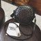 Women Sheepskin Rivet Cute Round Mini Shoulder Bag Crossbody Bag Black