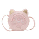 Lovely Cat Round Kids Girl Messenger Shoulder Bags PU Leather Purse (Pink)