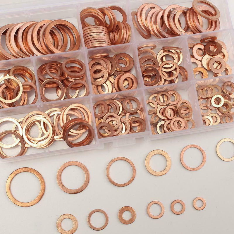 M5-M14 Copper Oil Seal Washer Gasket Flat Assorted w/ Box Set Hardware Parts
