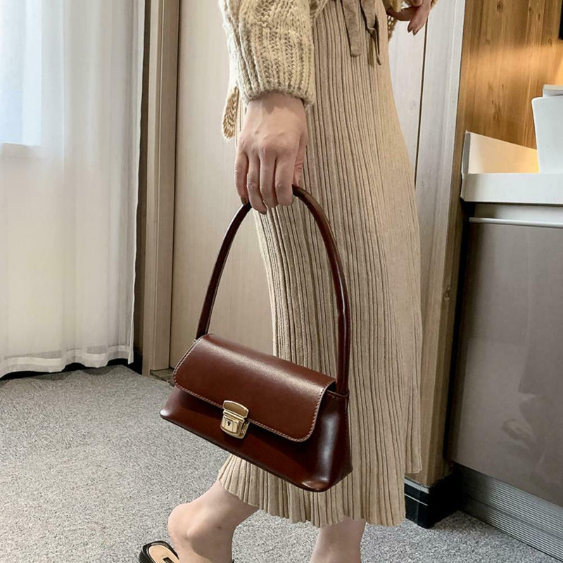 Classic Women Handbag Leather Retro Shoulder Bag Shopping Tote (Dark Brown) A