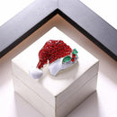 Christmas Brooch Pins Santa Hat Red and White Crystal Rhinestone Covered Sc