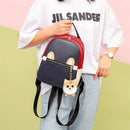 Girl Hit Color Small School Shoulder Bag Leather Women Dog Pendant Backpack