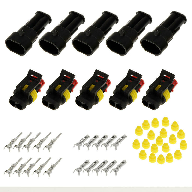 5 Sets Waterproof Electrical Connector Seal 1.5mm Terminal 2 Pins Car Kit