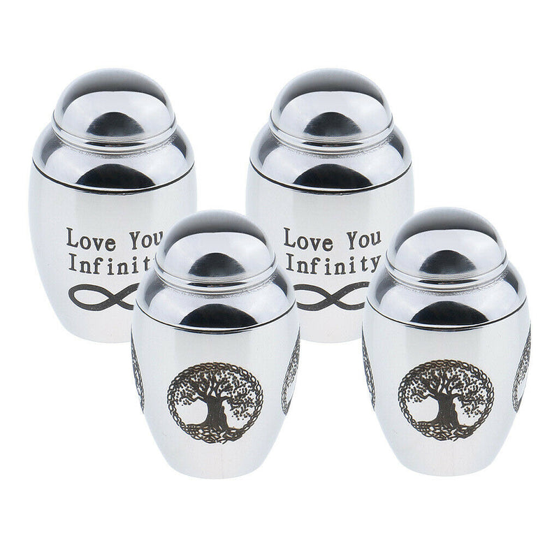 4 Pieces Stainless Steel Cremation Urn Memorial Jar Tree Of Life Love You