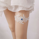 Wedding Garter Blue Rhinestone White Embroidery Floral Sexy Garters for Wom L3B7