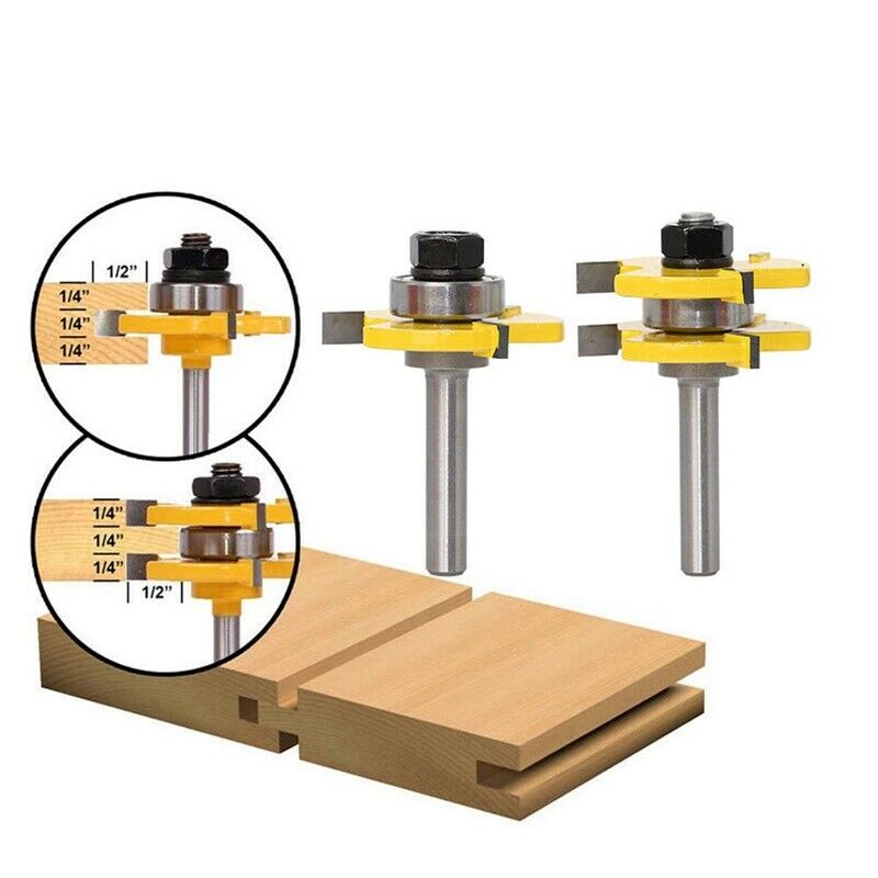 Router Bit Set, 3Pcs 1/4-Inch Shank Tongue And Groove Router Bit And Revers H1B4