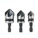 3PC1/4 Hex 5Flute 12-19mm Countersink Drill Bit for Wood Metal Quick Change