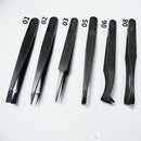 6PC Precision Tweezer Set Plastic Anti Static Tool Kit Size 1/2/3/5/6/8 Black^^