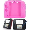 Rubber Silicone Case Cover Clear Screen Protector for Nintendo 2DS (Pink)