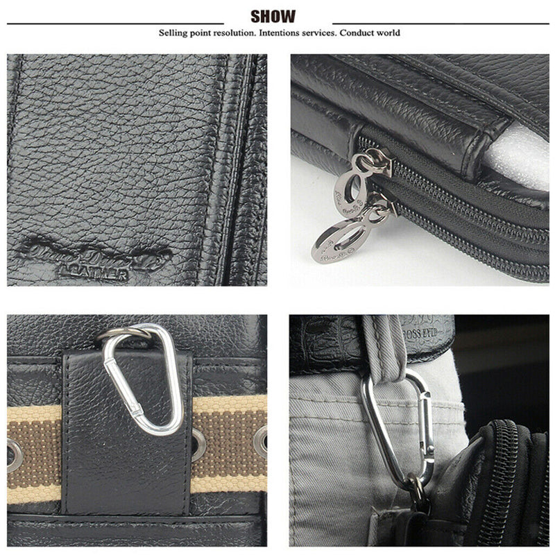 New Portable Soft Leather Belt Purse Bag With Zip Pockets and Phone Pocket for