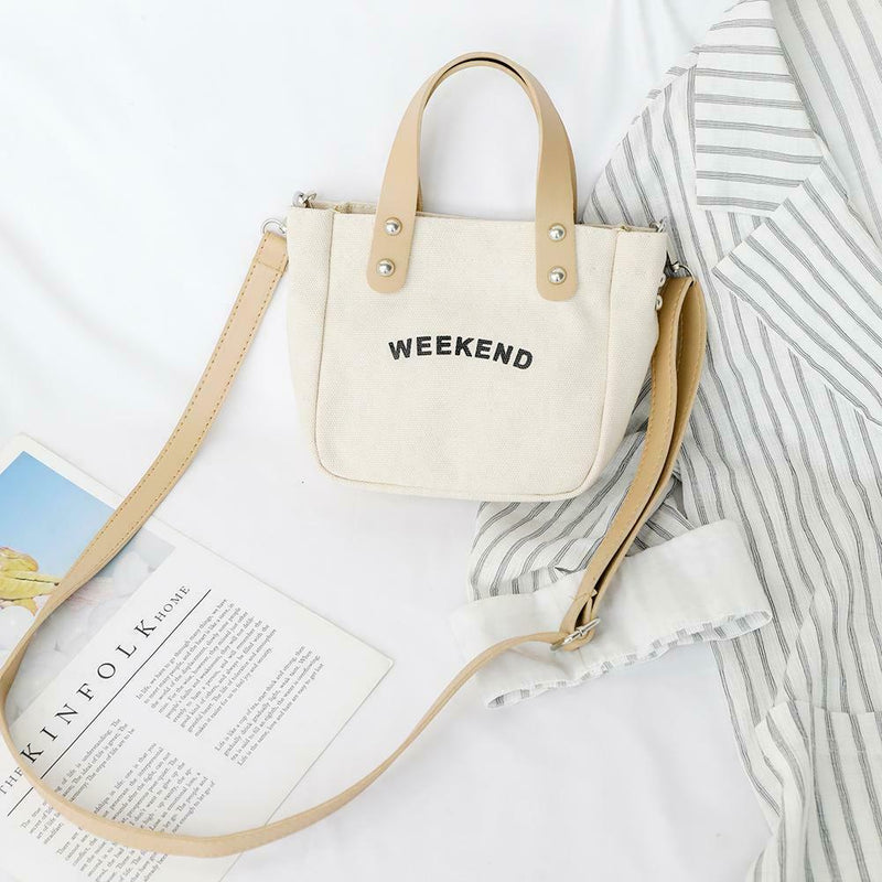 Letter Print Shoulder Satchel Handbags Canvas Women Crossbody Bags (White)