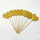 40 Pieces / Set Of Golden Bling Heart Shape Insert Card With Toothpick For
