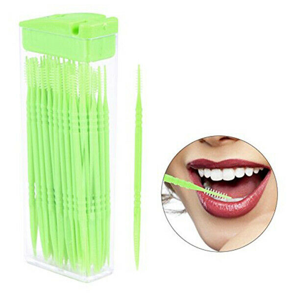 50 Pcs Plastic Toothpicks 2 Way Tooth Picks Interdental Brush Cleaners Port T3X8