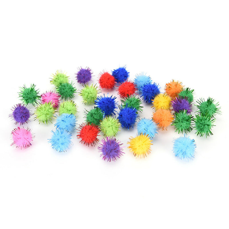 100X glitter tinsel pompom balls small pompoms ball cat puppy toys pet supply Gw
