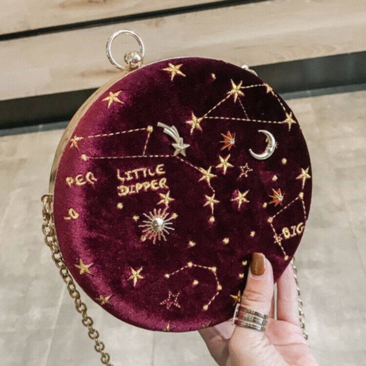 Starry Sky Circular Fashion Suede Shoulder Bag Chain Belt Women'S Crossbody B1F6